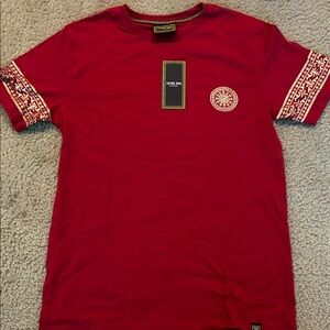 Seven7 Men's Rich Red Tee with Patterned Sleeves